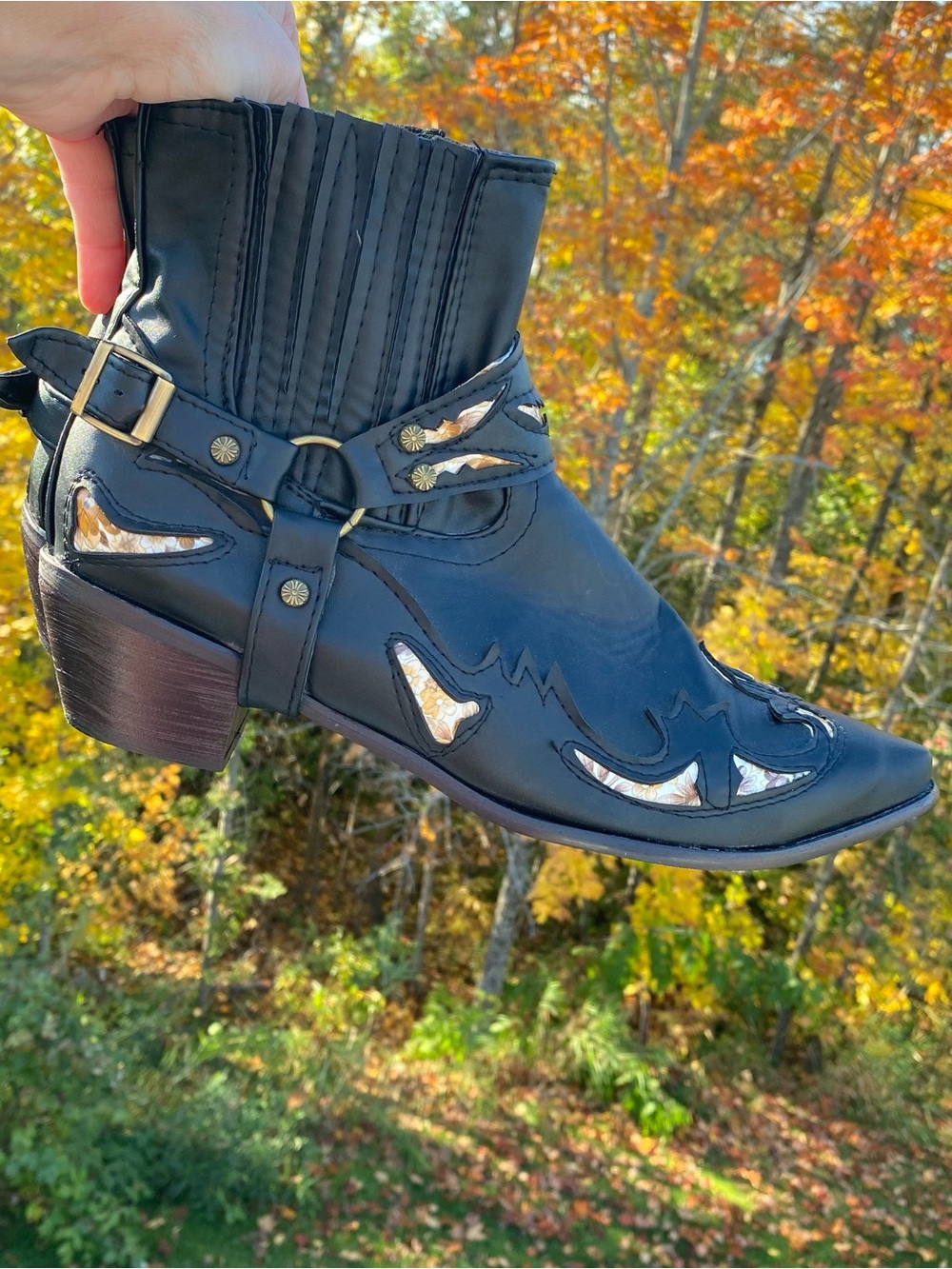 Witchy  Women's Western Ankle Boot Black with Metallic Inlay size 43